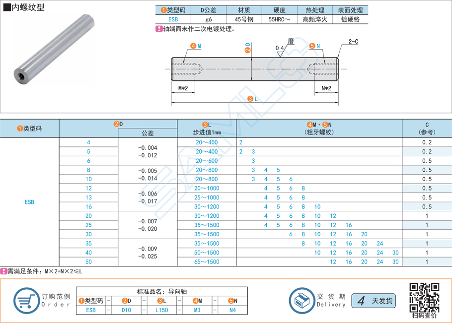 直桿型導向軸-內(nèi)螺紋型規(guī)格材質(zhì)