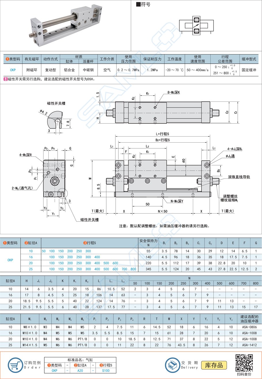 磁耦合無桿氣缸規(guī)格參數尺寸材質